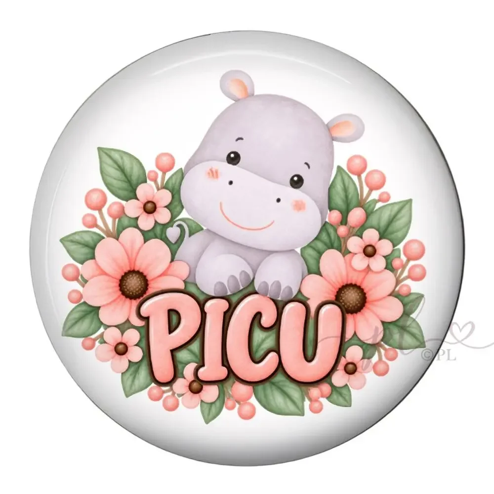 PICU Nurse Badge Reel Pediatric Intensive Care Cute Hippo Floral ID Holder